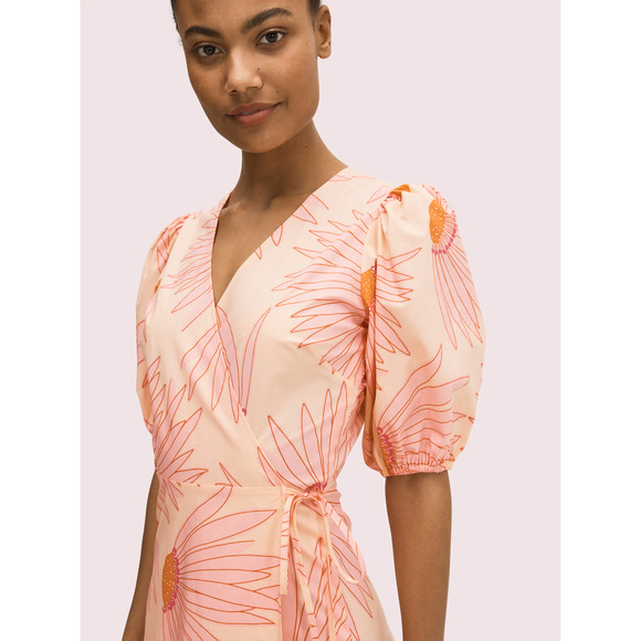 Kate Spade NY Midi Dress 0 XS Pink Falling Flower Wrap Short Sleeve Runway - Picture 6 of 15